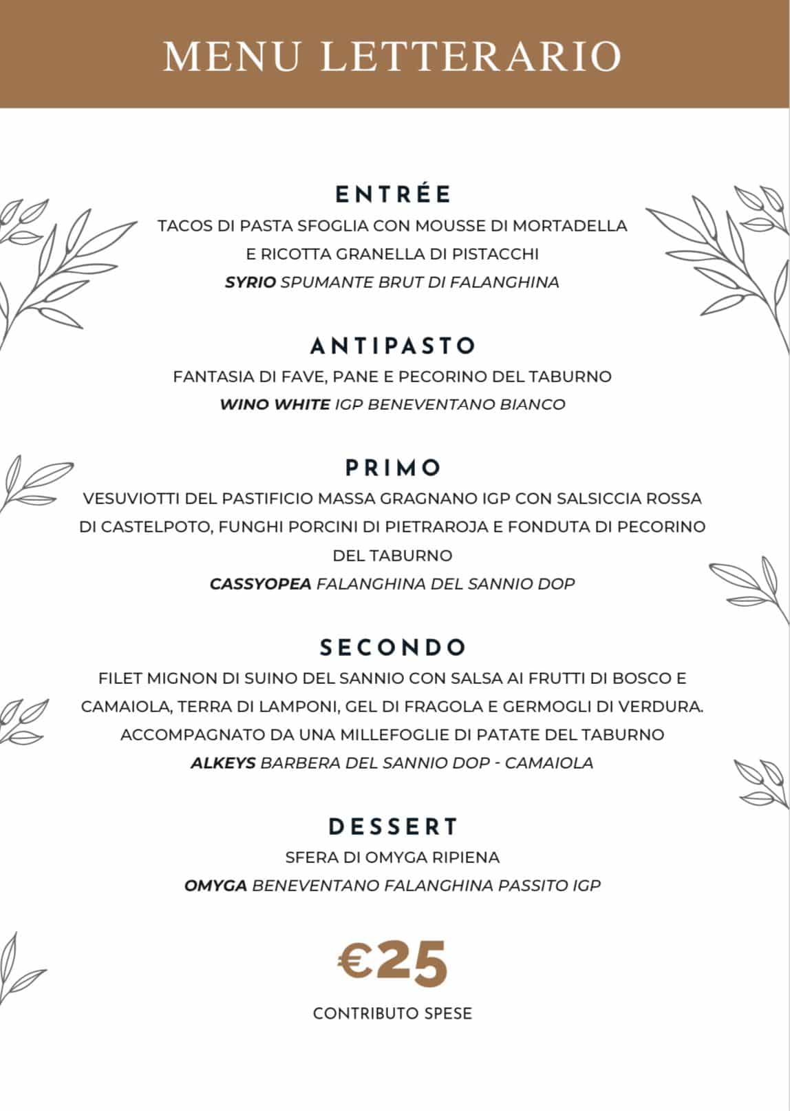 menu ottava serata book wine and food